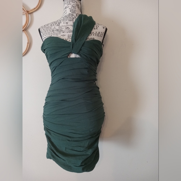 ZARA ASYMMETRICAL LINEN BLEND RUCHED MINI DRESS SIZE S - Picture 5 of 12